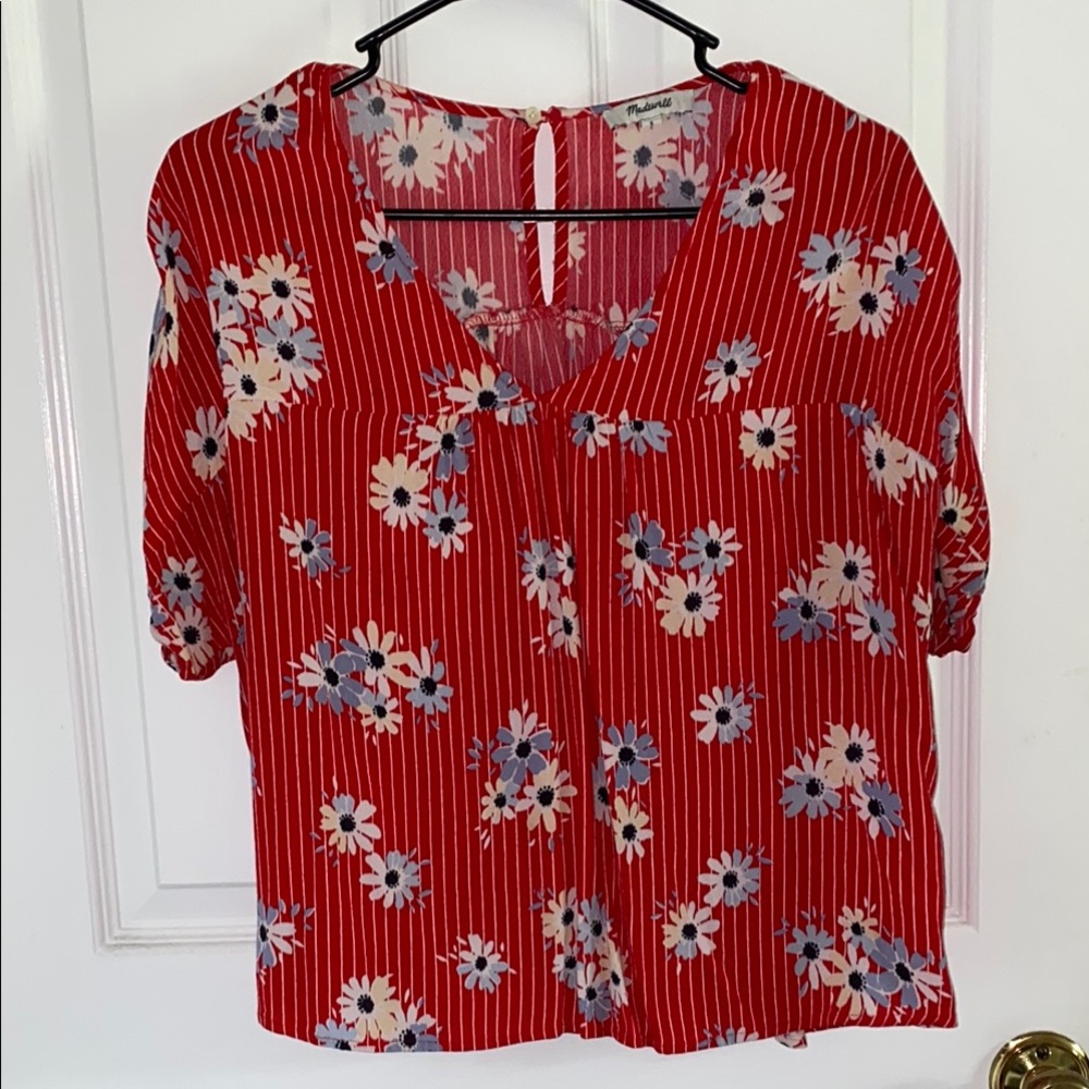 Madewell Red Boxy Short Sleeve Blouse